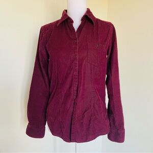 Eddie Bauer XS Burgundy Corduroy Button-Up Collared Long Sleeve Cotton